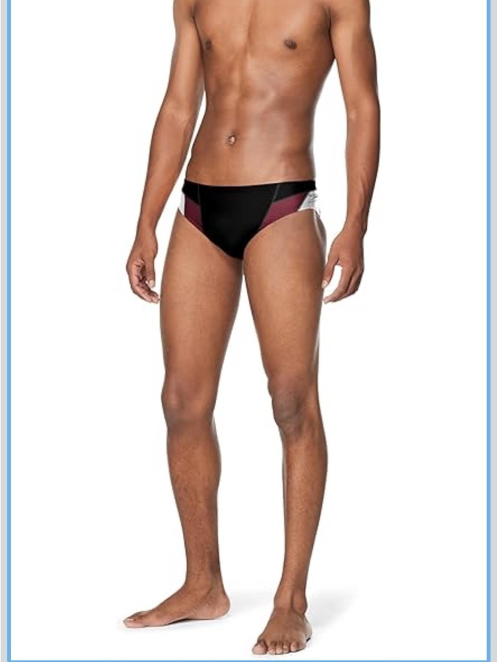 NWT Speedo Men's Poly Mesh Square Leg Swimsuit size 38 Edge Black/Maroon